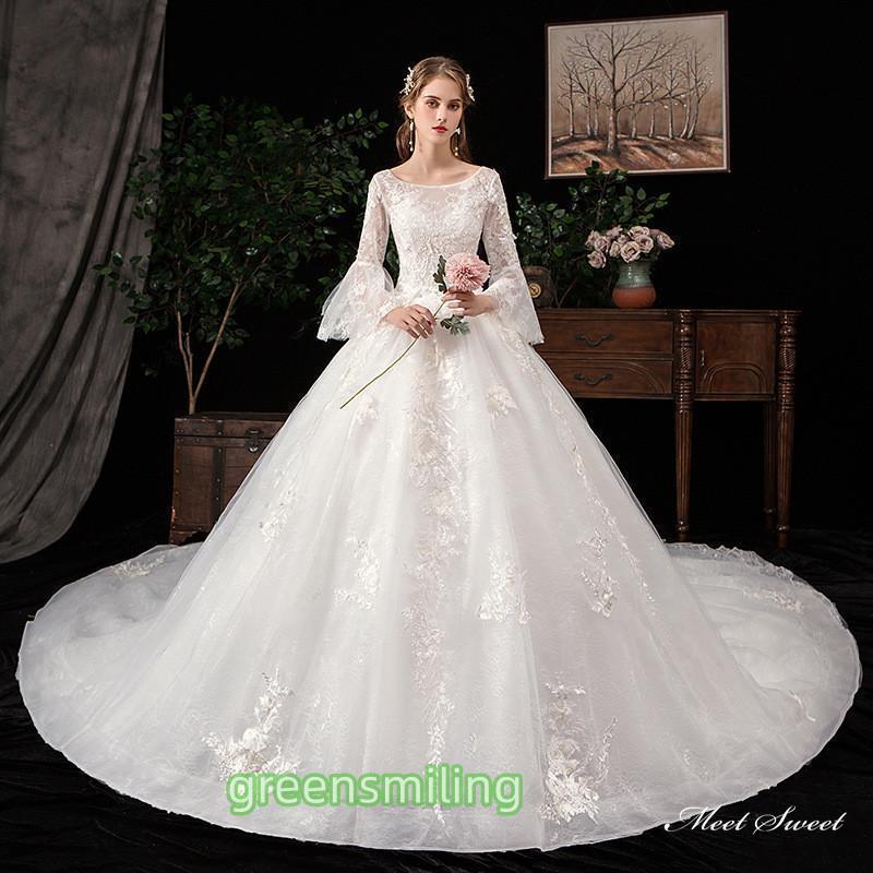 ウェディングドレス ロングドレス プリンセスラインドレス 長袖 二次会 結婚式 前撮り 花嫁 ウエディン..