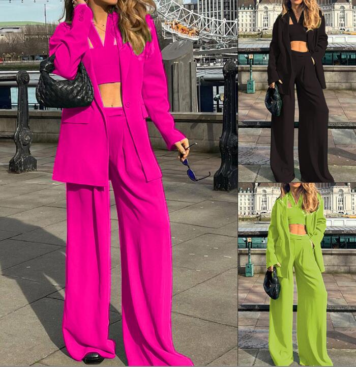パンツド 演出服 通勤 欧米風 3色 ダンス衣装 ジャケット+ロングパンツ+タンクトップ3点セット 長袖 レディースダンス衣装