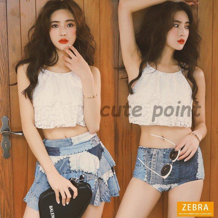 水着レディース 体型カバー 水着3点セット フレアスカート セパレート 三角パンツ 小胸バンドゥビギニ レース 水着 韓国風 40代 可愛い スイムウェア 温泉 ママ