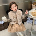 80cm~14 女児 アウター 可愛い 女の子 韓国風 キッズ 3点セット 入園 長袖 保温 キッズファッション シンプル イベント 子ども服