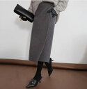 強圧縮ウール100% ロングスカート ウエストサイズ調節可能ラップスカート 30代 40代 50代 60代 女性 ロング ウール グレー ネイビー ブラック シンプル カジュアル 大きいサイズ LL 防寒 暖かい 冬 秋(4)