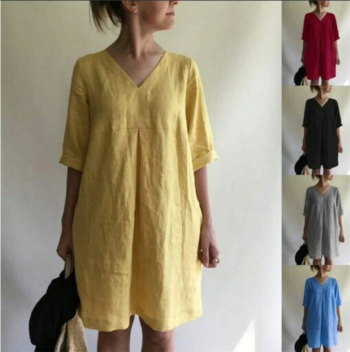 Vネッ コットンリネン 綿麻 tシャツ シャツ トップス ロング丈 夏 レディース ブラウス ワンピ チュニックワンピース ワンピース Vネッ コットンリネン 綿麻 tシャツ シャツ トップス ロング丈 夏 レディース ブラウス ワンピ チュニックワンピース ワンピース