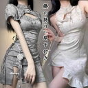 レディー ドレス セクシー 光沢 ミニ ドレス キャバ コスチューム 半袖 セクシー ハロウィン コスプレ チャイナ服 コスプレ 仮装(3)