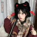 毛玉付ニット帽子 レディース おしゃれ ワッチ ビーニー かわいい 猫耳 ネコミミハット ポンポン 羽