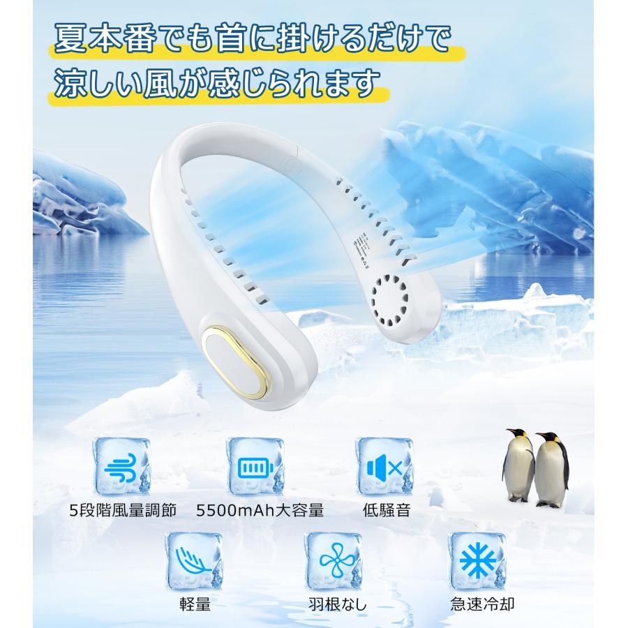 羽なし ネックファン 冷却プレート USB充電式 おしゃれ 軽量 5階段風量調節 5500mAh大容量