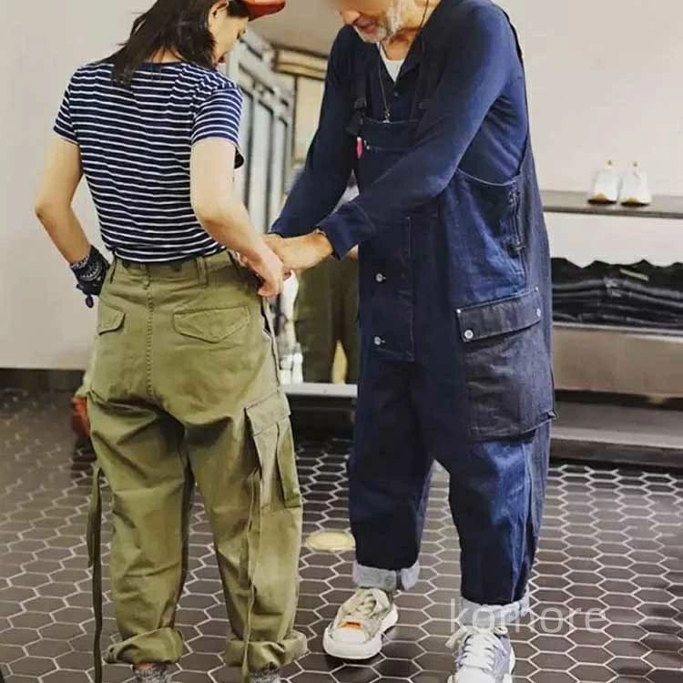 カジュアル ワイドパンツ マルチポケット ジーパン 作業着 作業服 男女兼用 つなぎ服 Gパン ジーンズ