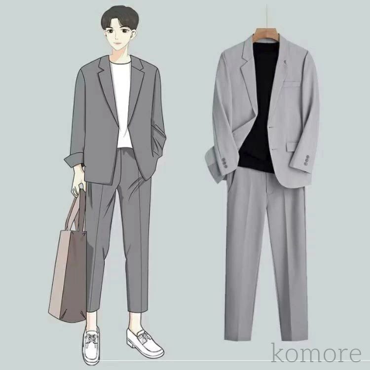 カジュアルスーツ スリム 卒業式 メンズ 2点セット 男子 ビジネス 通学 スーツ