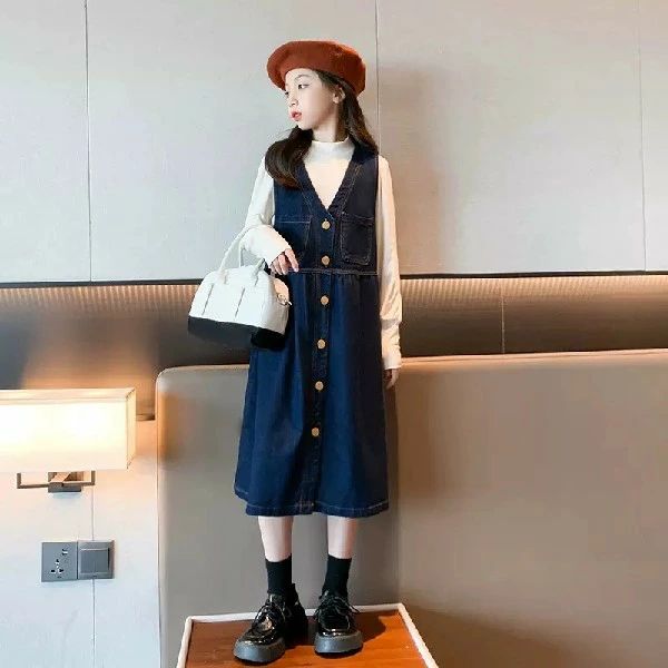 【送料無料】ガールズドレス春と秋2025年ニューチルドレンズファッショナブルスカートビッグチルドレンズスプリングドレスデニム