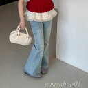 【送料無料】春夏の新型の中で子供の女の子の香港風の毛の辺の復古のラッパのズボンの弾力性の小さいまっすぐな筒は腰のズボンの