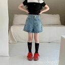 【送料無料】洋気半ズボンの中の大きい子供の男女の子供の復古の香港風の高い腰の波の腰のa字のゆったりしているカジュアルなデ