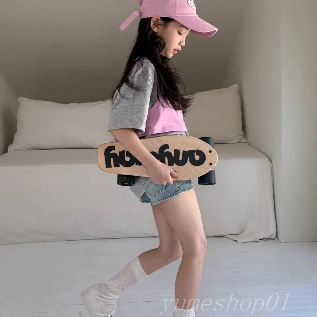 【送料無料】重ね着楽しい春夏ミディアムガール半袖tシャツuネックベスト2点セットゆったりカジュアル上着ブーム(4)