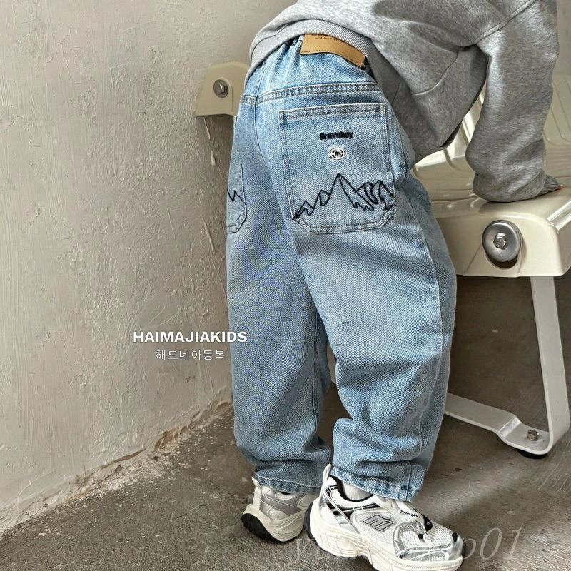 【送料無料】2025春と秋の新しいしい子供の男の子刺繍ジーンズ?国スタイ春のズボ子供服ミディアムビー..