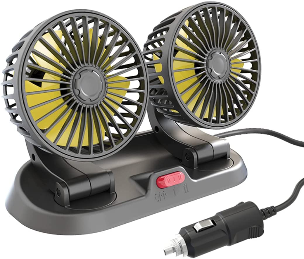 大風量 12v/24vシガーライターポート USB給電 5v 扇風機 車内 2つ階段風量調節 180°上下調整可能 回転..