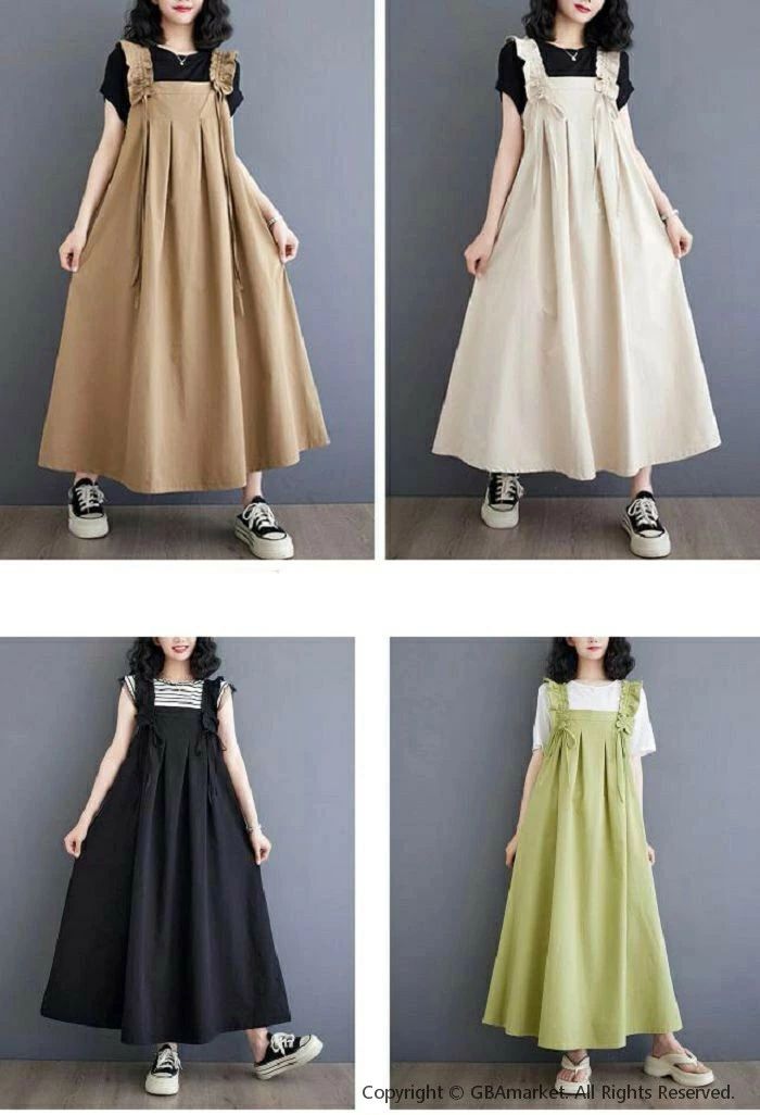 楽 ゆったり ボトムス キャミワンピ 重ね着 プリーツ 大きいサイズ ジャンパースカート サロペットスカート