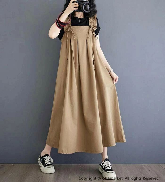 楽 ゆったり ボトムス キャミワンピ 重ね着 プリーツ 大きいサイズ ジャンパースカート サロペットスカート