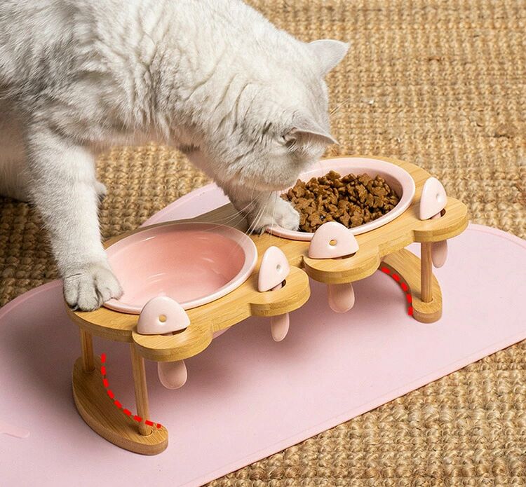 ペット食器台 シングルボウル フードボウルスタンド 猫食器台 フードボウル ウッド 木製 陶器 餌入れ ..