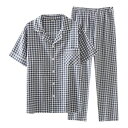 【10倍ポイント!】メンズ パジャマ セットアップ 夏用 短袖 シャツ 柔らかい チェック柄 リラックスウェア 薄手 秋用 長ズボン ルームウェア