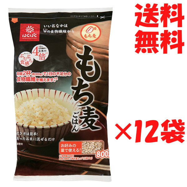 送料無料 12個セット はくばく もち麦ごはん 800g × 12袋（2ケース） もち麦 もちむぎ チャック付 【※別途送料 北海道・九州・沖縄】