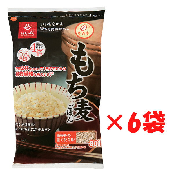 はくばく もち麦 800g × 6袋(1ケース)【 もち麦ごはん チャック付 】 800g