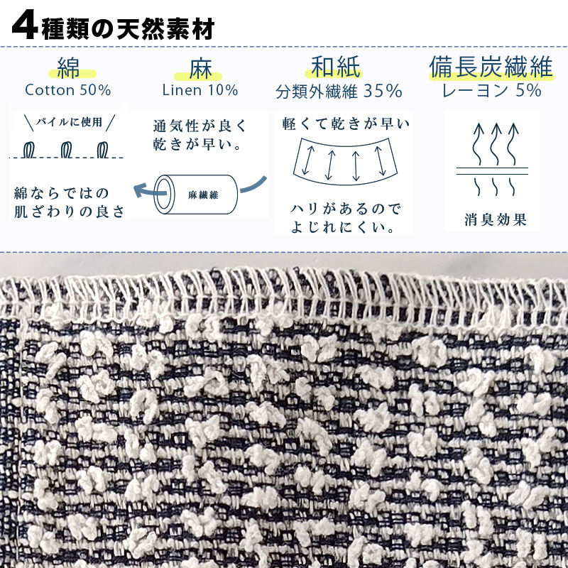 kontex コンテックス 布たわし ボディーウォッシュタオル ネイビー 紺 天然素材 綿 コットン 麻 和紙 備長炭 レーヨン ボディタオル お風呂タオル 体を洗うタオル 浴用 サウナ お風呂 浴室 浴用タオル 背中洗い 新生活 バスグッズ 日本製 56678-021 【あす楽/土日祝対象外】