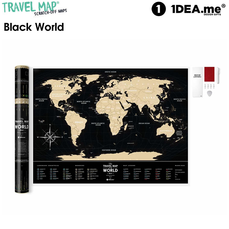 【最大2000円クーポン配布中】1DEA.me Travel Map Black World 世界地図 ポスター スクラッチ インテリア 国 マップ アイデアドットミー IDEA001