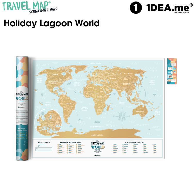 1DEA.me Travel Map Holiday Lagoon World 世界地図 海 ビーチ ポスター スクラッチ インテリア マップ アイデアドットミー IDEA004 ※スクラッチャーは付属していません