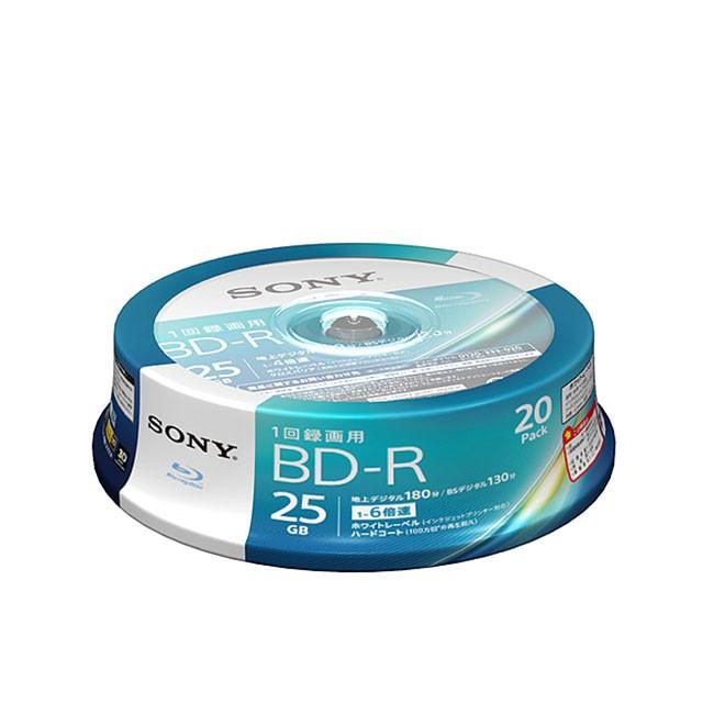 BD-R ビデオ用 1層6倍速 (20枚パック) スピンドルケース 20BNR1VJPP6 SONY ソニー 記録メディア ビデオ用ブルーレイディスク 高速書き込み（6倍速）対応のインクジェット対応（ワイドプリントエリア）（BD-R 1層：6倍速） 記憶容量：25GB（1層）