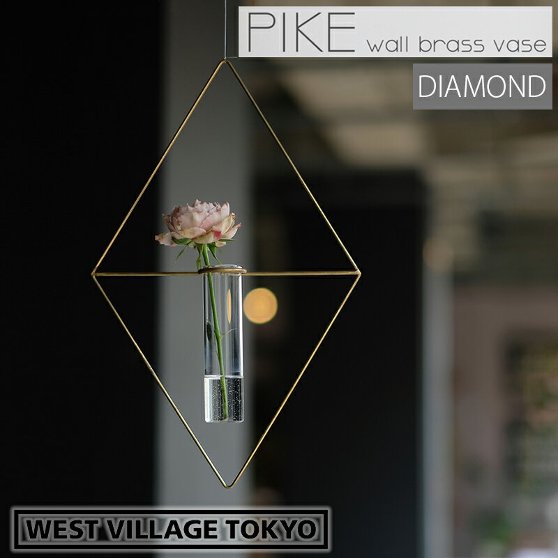 一輪挿し PIKE wall brass vase DIAMOND ピケ ウォールブラスベース ダイヤモンド 壁掛け 真鍮 ガラス 試験管 4589824364711 ウエストビレッジ