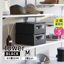 tower タワー 窓付きシューズボックス 2個組 M ブラック 4753 04753-5R2 YAMAZAKI 山崎実業☆