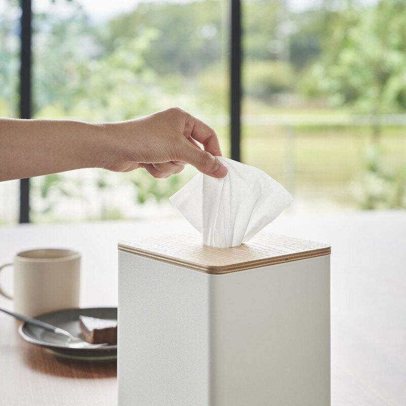 山崎実業 上から出せるティッシュ&トイレットペーパーケース ナチュラル RIN リン 卓上 ティッシュケース ロールペーパー コンパクト 省スペース おしゃれ リビング 洗面所 キッチン 角型 テーブル 天然木 ティッシュボックス 2002 02002-5R2 YAMAZAKI☆