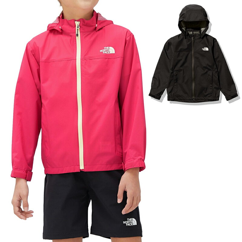 楽天サントノーレノースフェイス THE NORTH FACE ベンチャージャケット Venture Jacket レインジャケット シェルジャケット NPJ12304 キッズ ジュニア 国内正規品 リサイクル素材 防水透湿 止水ファスナー フード取り外し可 パッカブル アウトドア ピンク ブラック