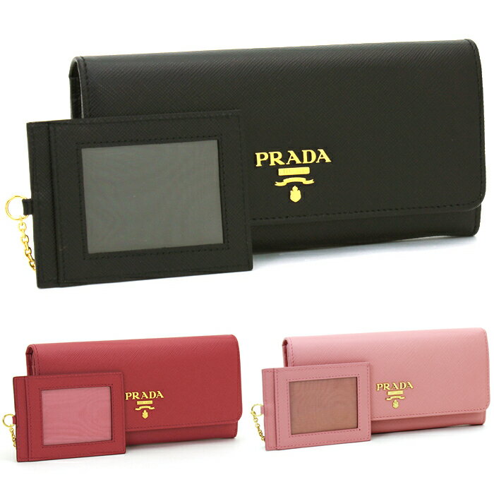 プラダ PRADA 長財布（ファスナー小銭入） 長札 ロングウォレット 1MH132 SAFFIANO METAL ORO カーフレザー 本革 型押し メタルロゴ パスケース付 レディース メンズ 無地 ブラック ピンク ダークピンク