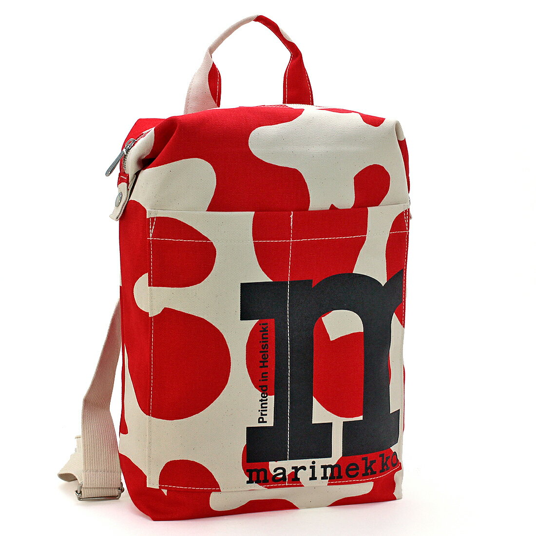 マリメッコ marimekko バッグ リュック バックパック MONO BACKPACK PULLOPOSTI 091973 大容量 スクエア B4 コットンキャンバス地 北欧 ナチュラル コットン×レッド レディース