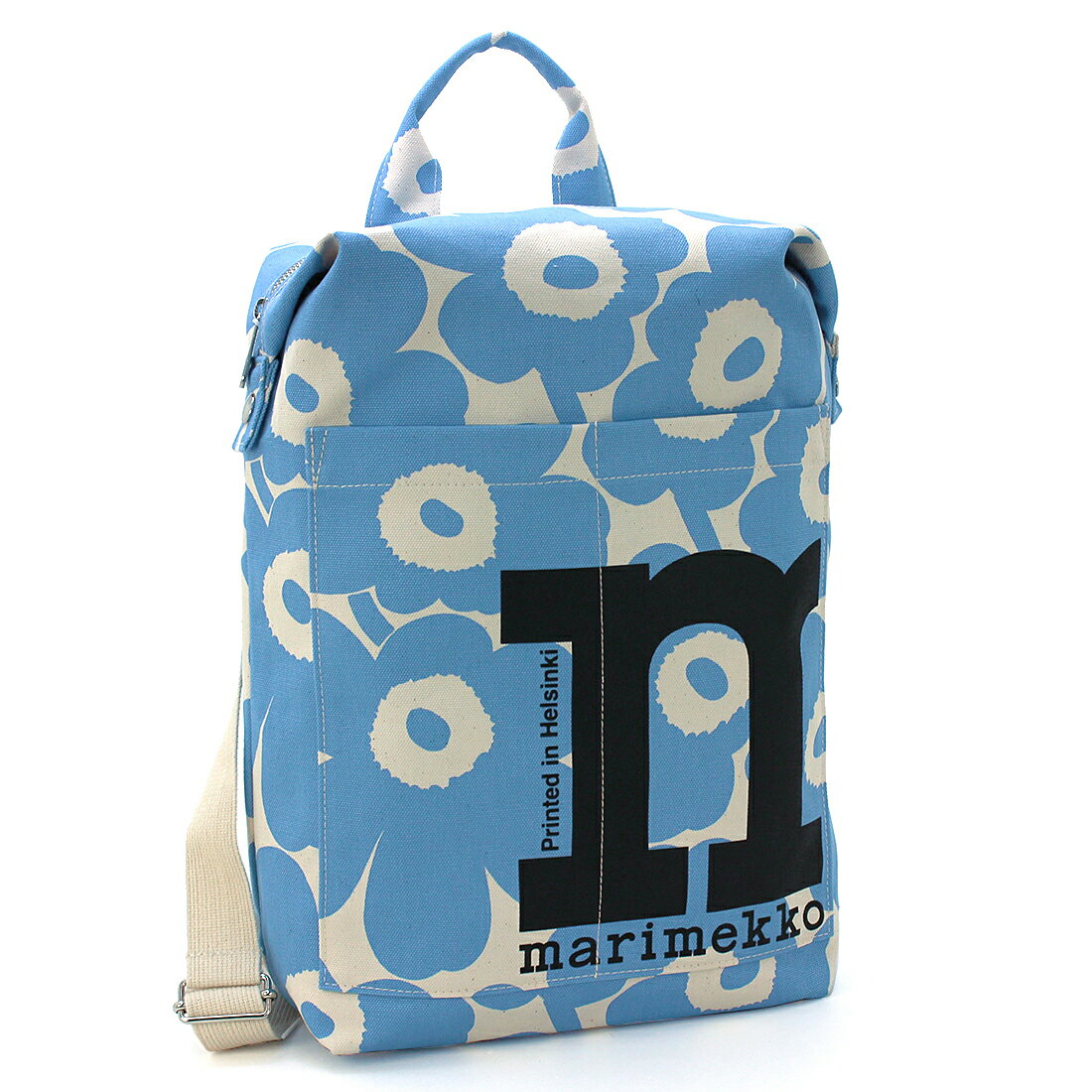 マリメッコ マリメッコ marimekko バッグ リュック バックパック MONO BACKPACK UNIKKO 091972 大容量 スクエア B4 コットンキャンバス地 北欧 ウニッコ ナチュラル コットン×ブルー レディース