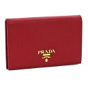 プラダ PRADA 二つ折り財布（小銭入無） カードケース 1MV018 SAFFIANO METAL ORO メタルロゴ シンプル コンパクト スリム 薄型 サフィアーノレザー 本革 ユニセックス ギフト プレゼント レッド