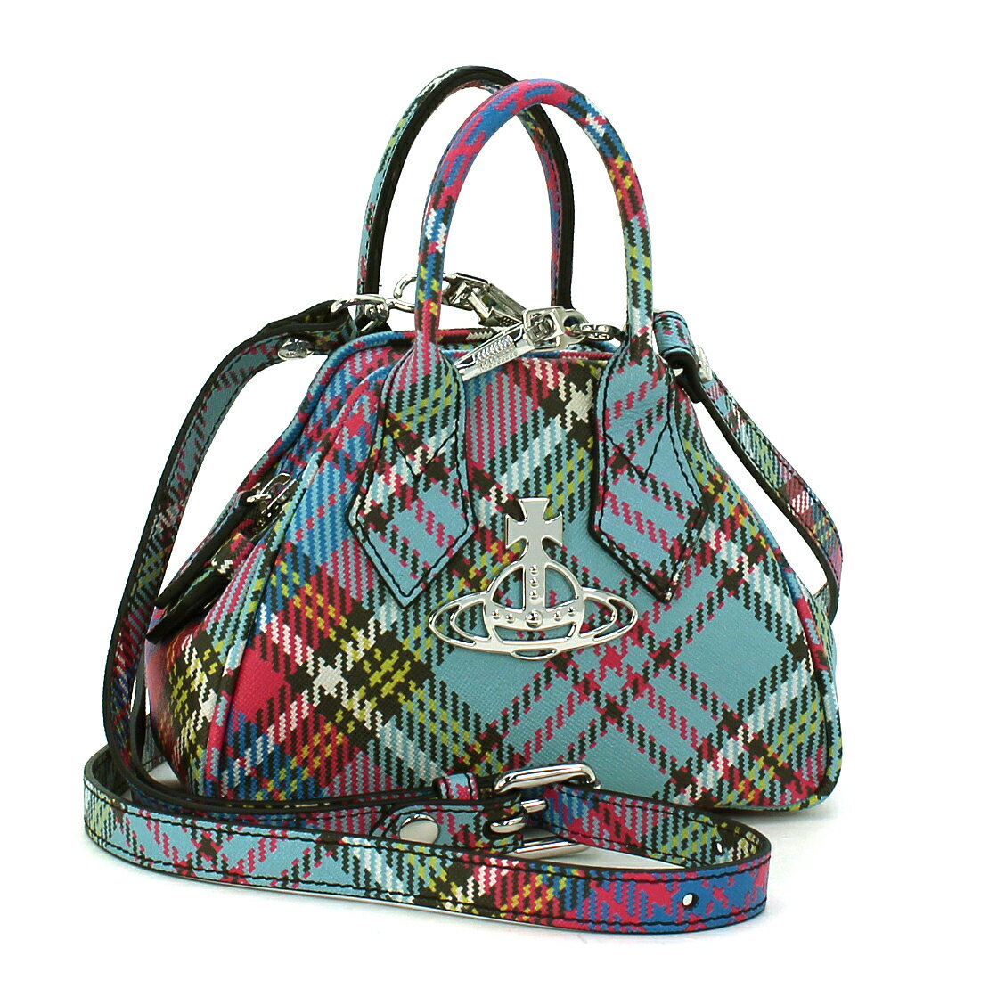 ヴィヴィアンウエストウッド Vivienne Westwood バッグ ハンドバッグ(ショルダー付) BIOGREEN SAFFIANO PRINTED MINI 45030009 S000V チェック柄 メタルオーブ ヴィーガンレザー レディース