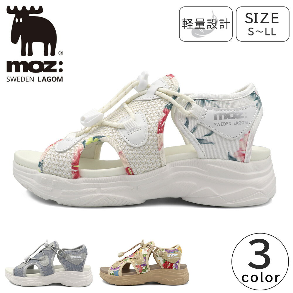 Rakuten - moz レディース サンダル スポーツサンダル 花柄 フラワー柄 デニム 和柄 厚底 軽量 モズ 1003 婦人 靴