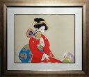 画題:鼓の音筆者:上村松園寸法:外形約78.3x68.3cm付属品:額 画歴書 吊りひも版画 日本画家 額入 人物画 着物 京都 文化勲章 帝国芸術院 アート ...