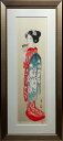 画題：鴨東舞妓筆者：竹久夢二寸法：外形約41.3x91.3cm(WxH)付属品：額　画歴書　吊りひもリトグラフ　版画　日本画家　額入　人物画　美人画　着物　岡山　日本画　名作　アート　インテリア　芸術　作品