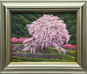 画題:又兵衛桜筆者:中垣龍一寸法:F6 外形約55.2x46.0cm所属:黎美会付属品:額 真筆証明書 吊りひも油絵 画家 桜 春 アート インテリア 絵画