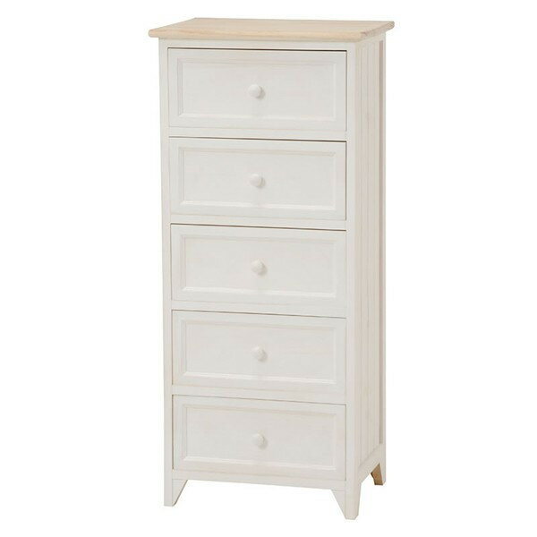 シャビーテイスト木製スリムチェスト 41幅5段 ホワイト色（白色) 小引き出し MCH-5275NAW 完成品