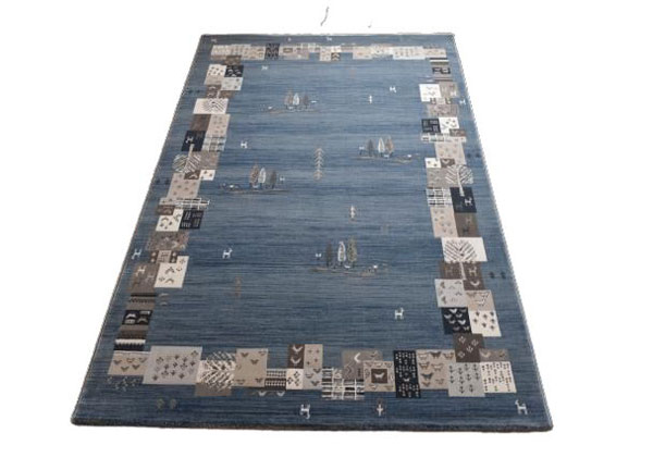 ラグ 絨毯 カーペット 160×235cm ブルー色 ギャッベデザイン 長方形 ジュウタン KORUDOBA