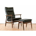 ハイバックチェア 総革張り肘付リクライニングチェアー・スツールセット ウォールナット材 日本製 張り革カラー4色