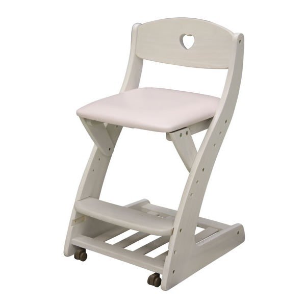 木製学習椅子　おしゃれな合成皮革張りデスクチェア　 フィットチェア　WC-16　ホワイトグロス色(ピンク色合成皮革張り)