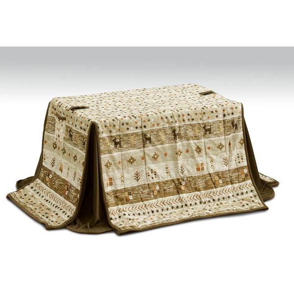 ハイタイプ ダイニングこたつ布団 105×60巾 小型長方形コタツ用 アートギャベ柄 高脚こたつ用薄掛け布団