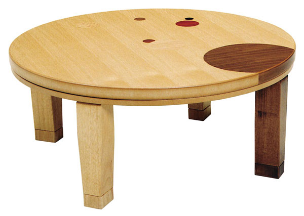 折れ脚円形家具調こたつ コタツテーブル 105センチ丸 ドット ナチュラル色