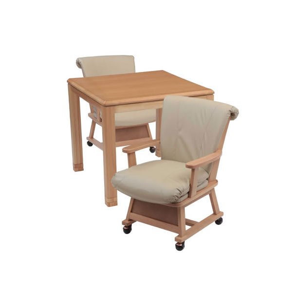 ハイタイプ高脚こたつ ダイニングコタツ　こたつTUBAKI80センチ幅(正方形)+肘付椅子2脚の3点セット　ナチュラル色