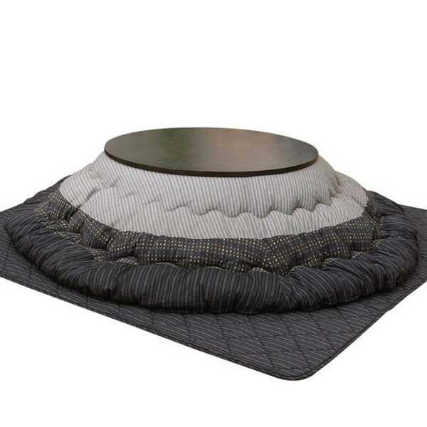 円形こたつ布団掛け(単品) 80〜90丸型こたつ用 しじら生地 205丸 ユカリ ブラック色