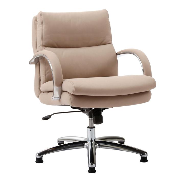 ローバックデスクチェアー シルキーファイバー張り肘掛け付 回転オフィスチェア ベージュ色