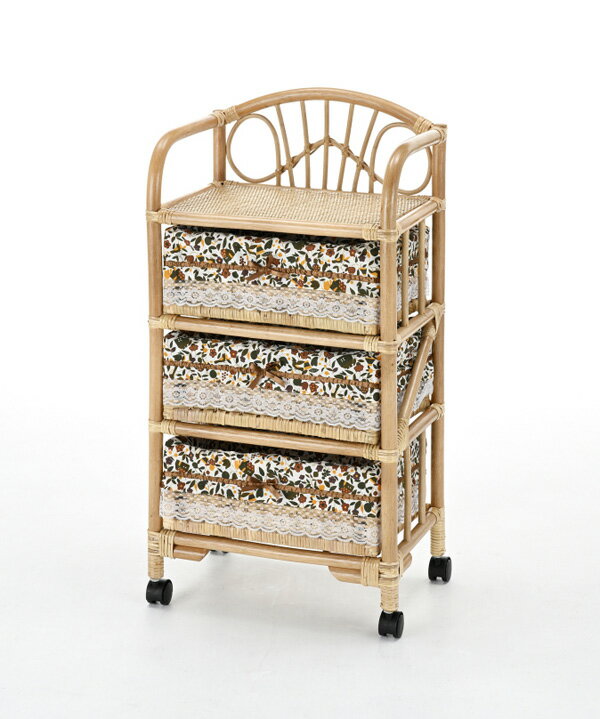 籐(ラタン)家具 ランドリーボックス 引出し ランドリー3段タイプ 47センチ幅 布張り E-3101 ラタン 収納